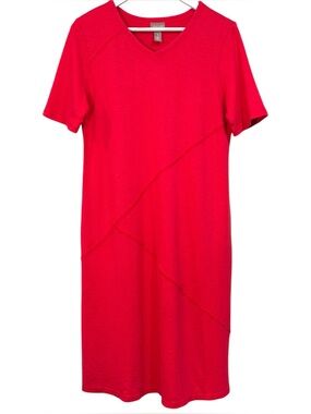 Chico's Red Tee Cotton Blend Midi Dress Women's Size US 8